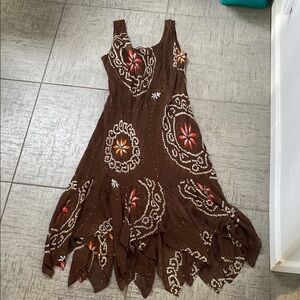 Eva Blue Plus - Brown Floral Sleeveless Dress (Size 14)